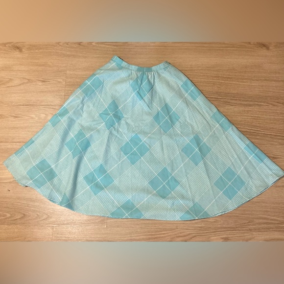 Vintage 1960s / 1970s wool skirt teal blue and cream size medium - Picture 2 of 6